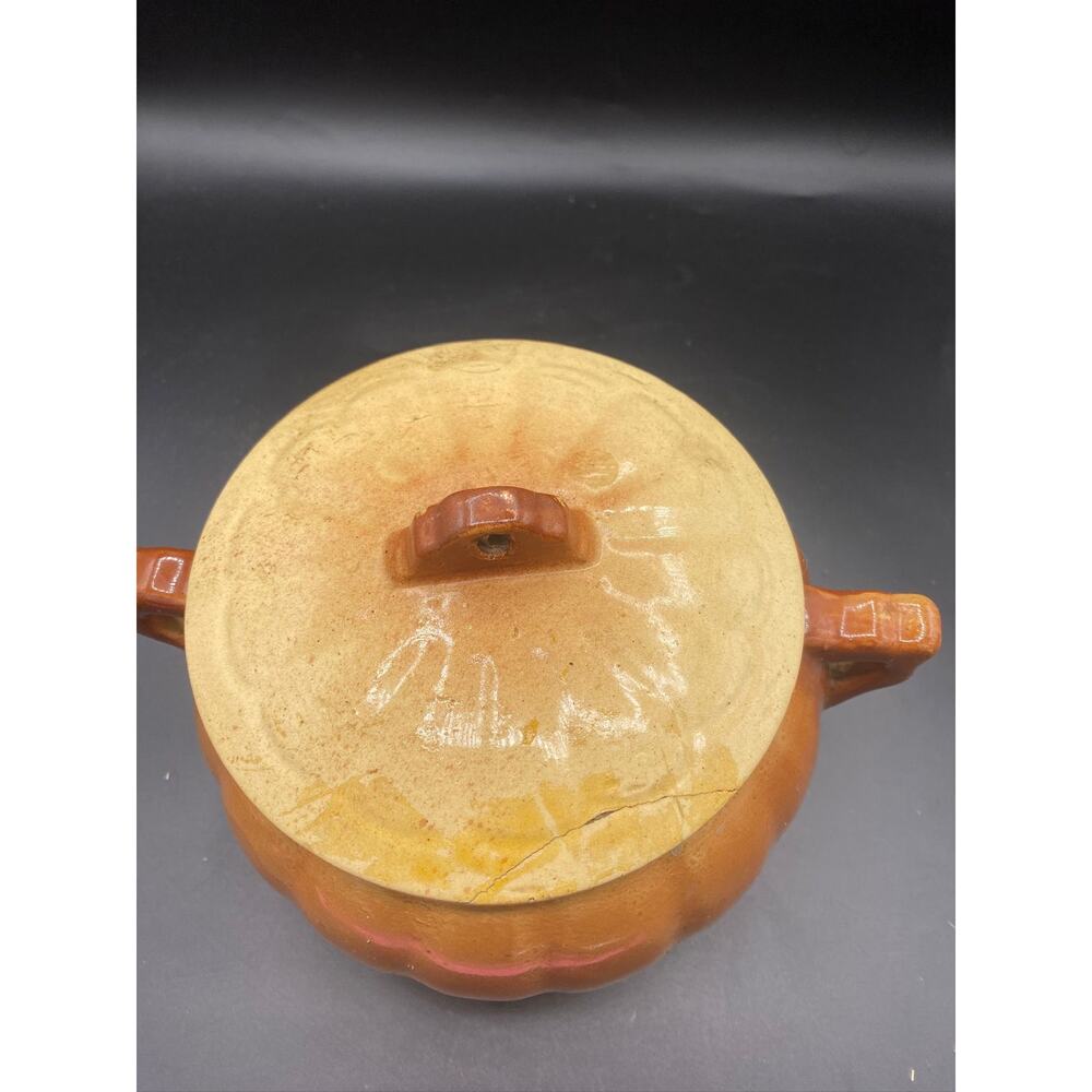 Vintage Peedee CA Pottery Soup Tureen With Lid Round Orange Brown - Picture 6 of 6